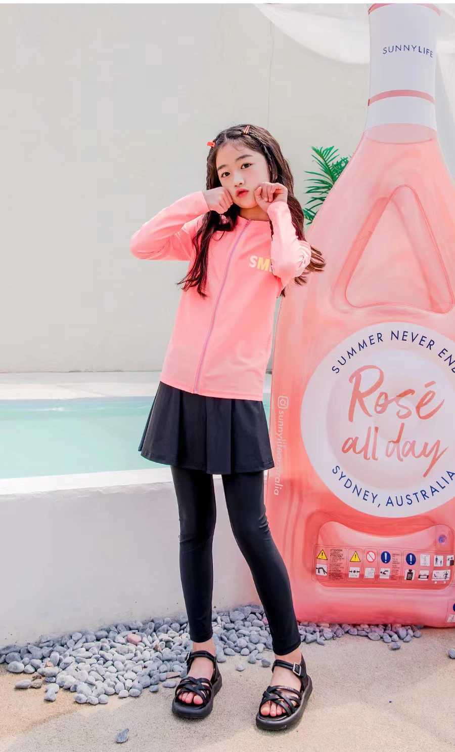 Childrens swimsuit girls split style long sleeved pants swimsuit middle-aged and older childrens girls hot spring express X250224