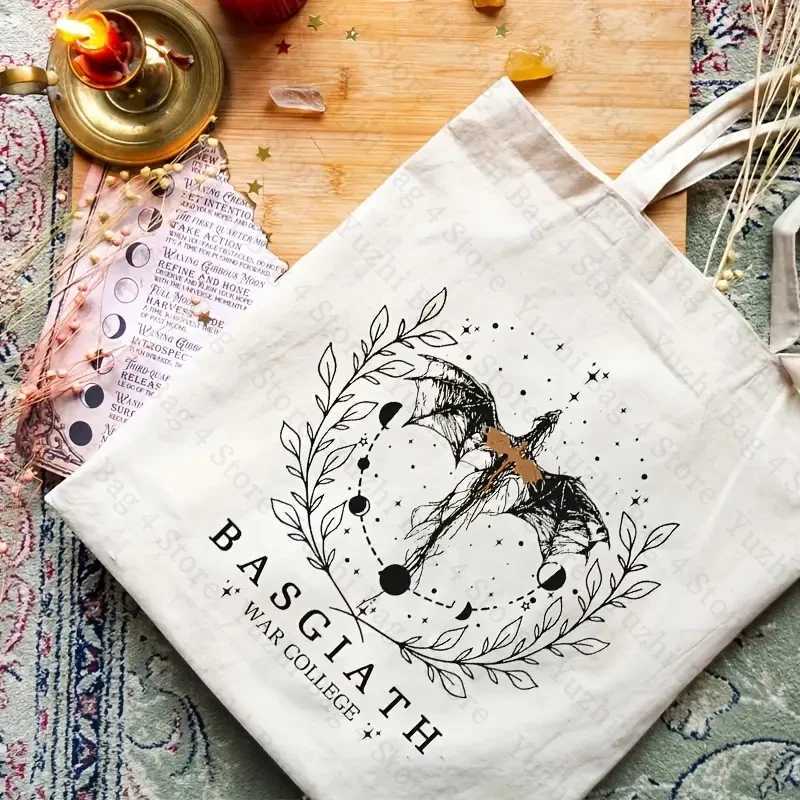 Basgiath War College Pattern Canvas Tote Bags Best Gift for Bookish Women Shopping Bag for Novel Lover Fourth Wing Shoulder Bag Z250224