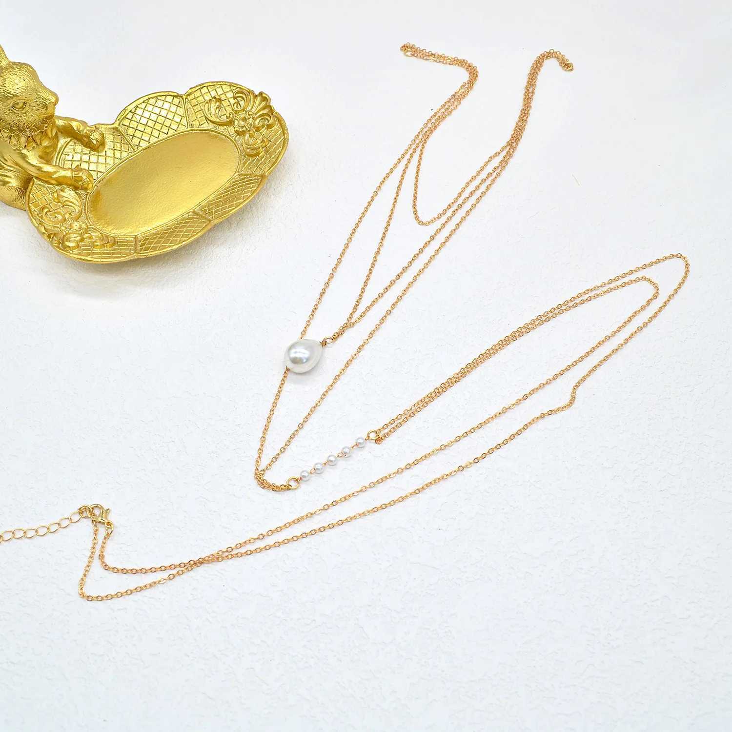 New Fashionab And Minimalist Multi-Layer Imitation Pearl Tassel Gold Colour Pendant Dorsal Chain Summe Vacation JewelyXJ250224