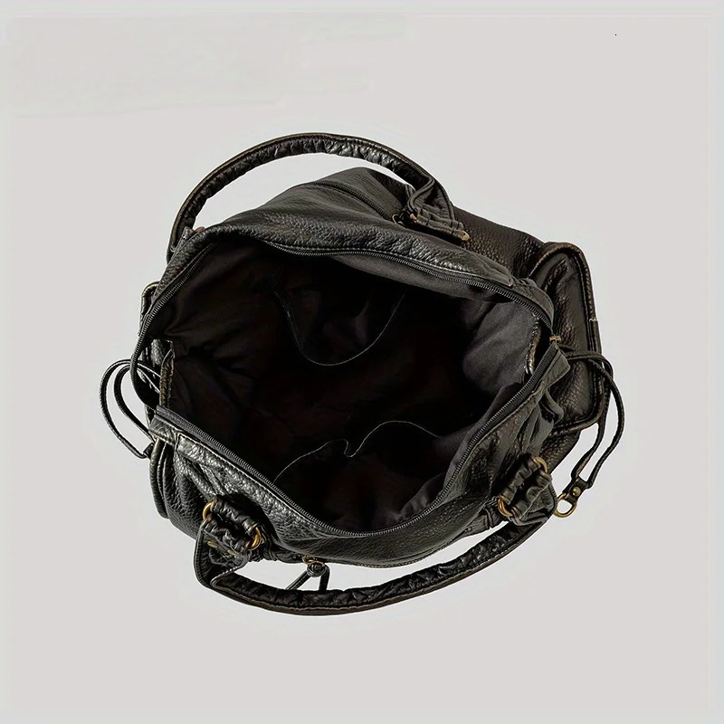 Womens Fashion Vintage Washed Soft Leather Tote Bag Large Capacity Multi-Pocket Shoulder Messenger Bag 250224