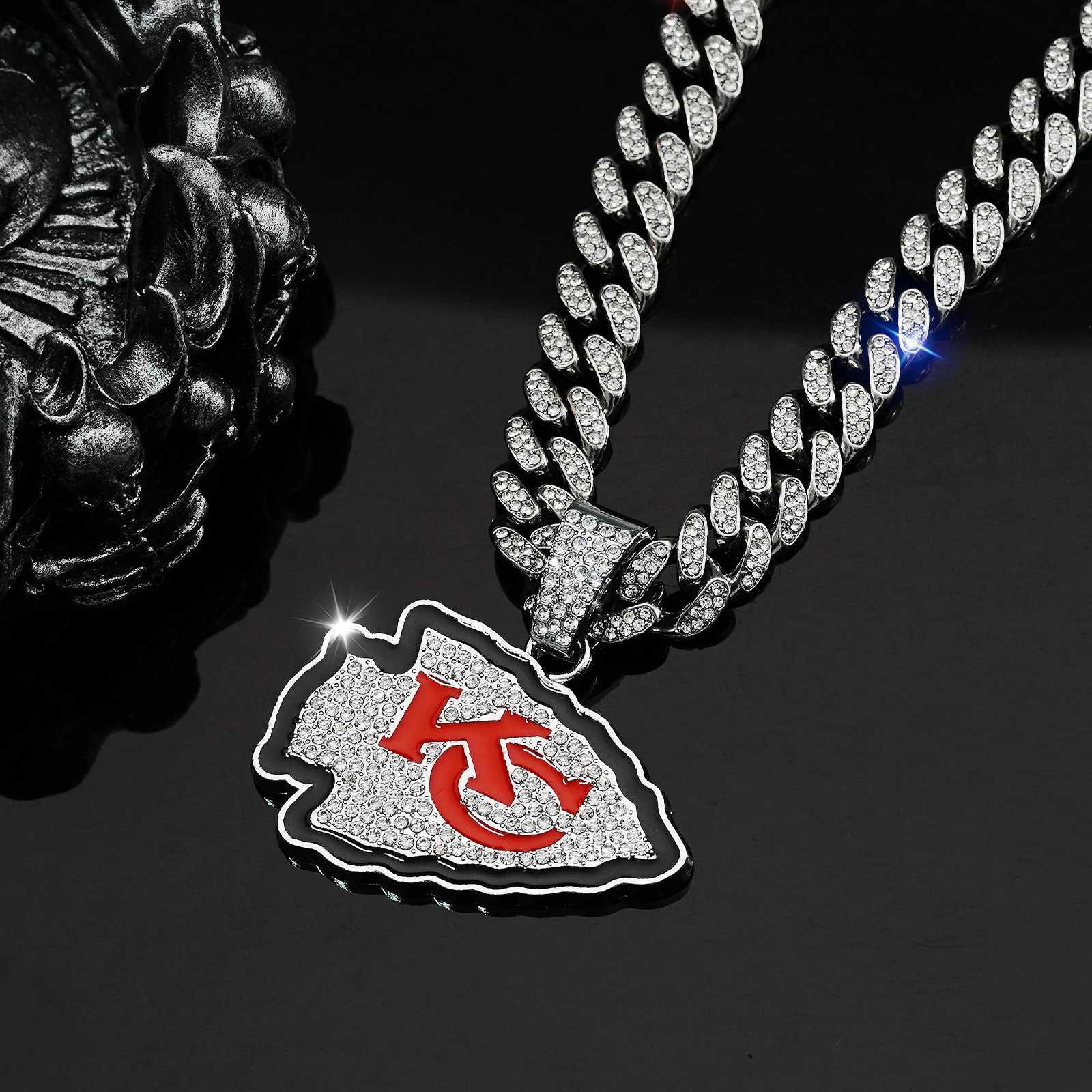 Fl Water Diamond KC Red Letter Pendant Gold Silver Plated Necklace Shining Cuban Chain Fashion Jewelry X250224