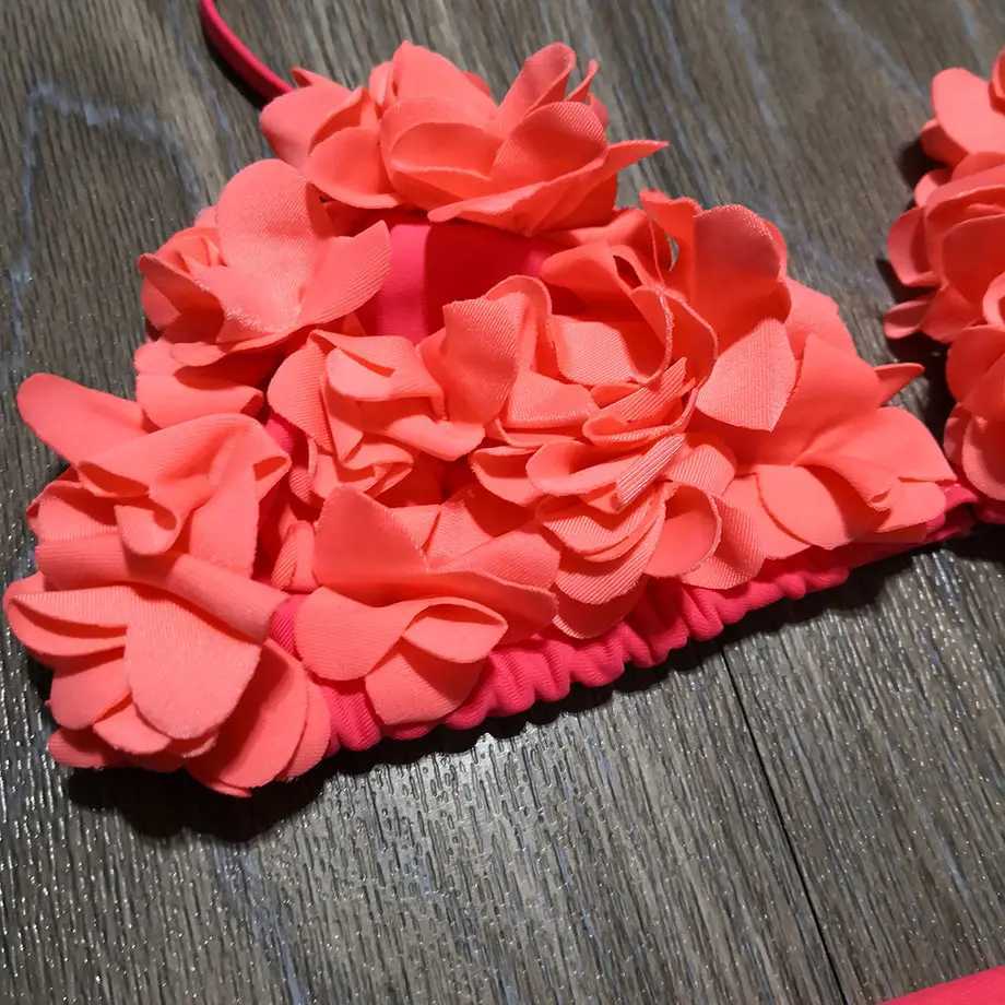 8-14 Years Childrens Two Piece Swimwear Pink Baby Girl Bikini 3D Flower Girl Swimsuit Kids Teenager Girl Bathing Suit Swim Wear X250224