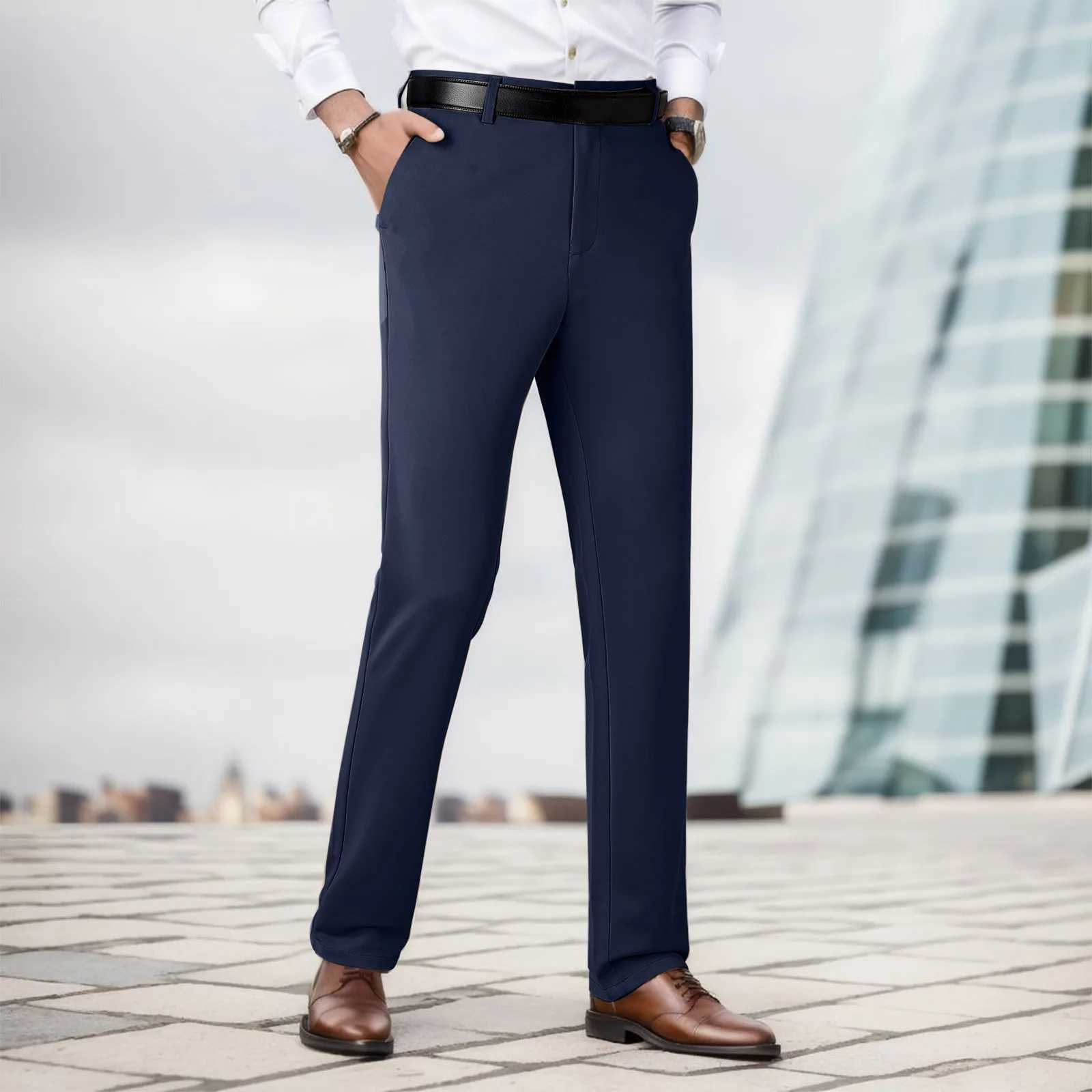 Business Men Classic Suit Pants Casual Elastic Waist Straight Dress Trousers Non Ironing Pants Formal Gentlemen Party Pants W250225