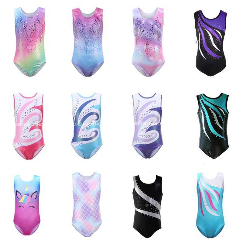 High Quality Many Designs Full Size Kids Girls Children Sleeveless Tank Rhinestones Rhythmic Gymnastics Leotards for sale X250224