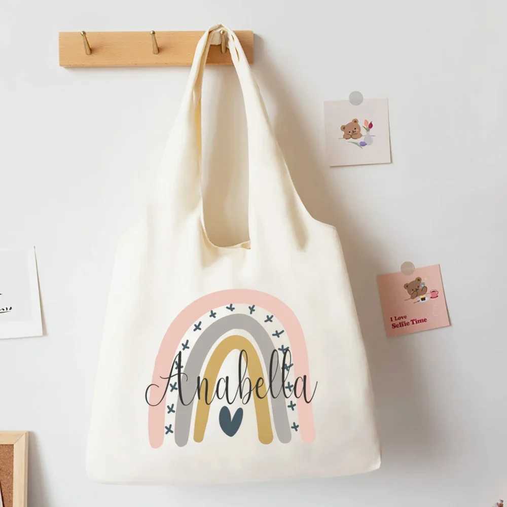 Personalized Rainbow with Name Shouder Bag Custom Canvas Bags Harajuku Handbag Women ShoppingTote Travel Bag Best Gifts for Her Z250224