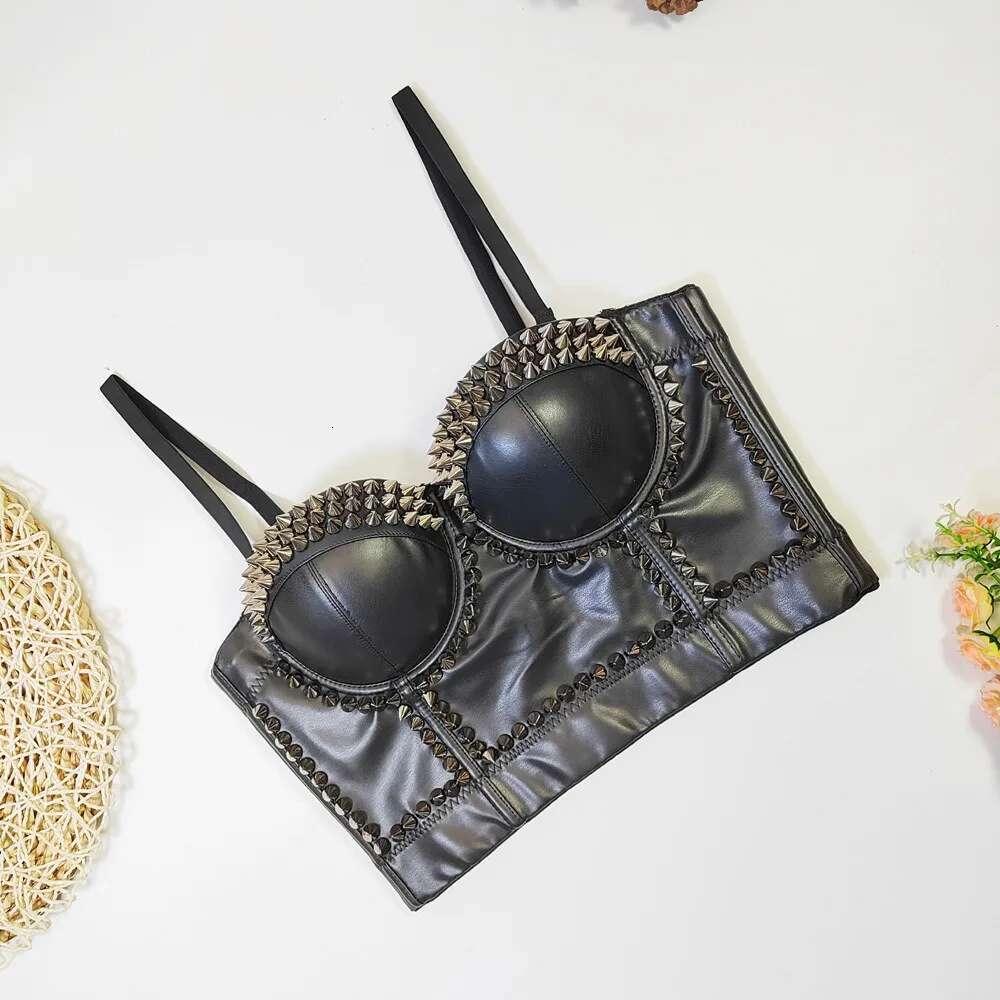 New womens designer clothing Black PU Leather Corset Top Crop Bustier Bra Push Up Bodice Sexy Gerie With Chest Pad Party Sho