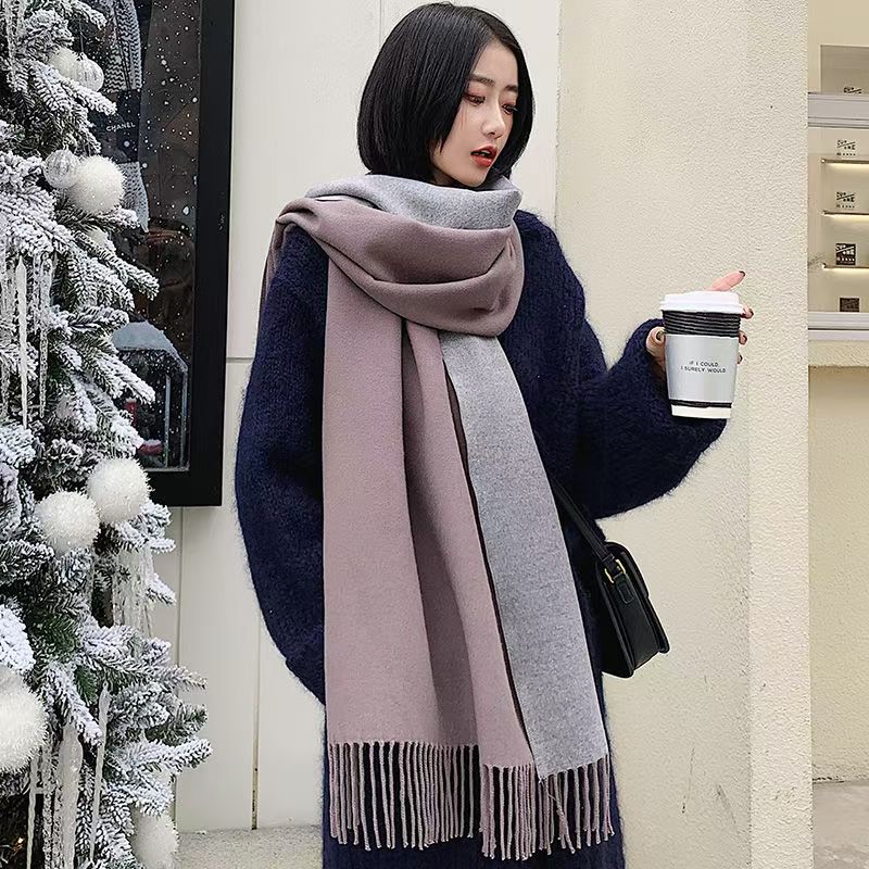 T175 double-sided color matching scarf for women autumn and winter 2025 new Korean version high-end scarf