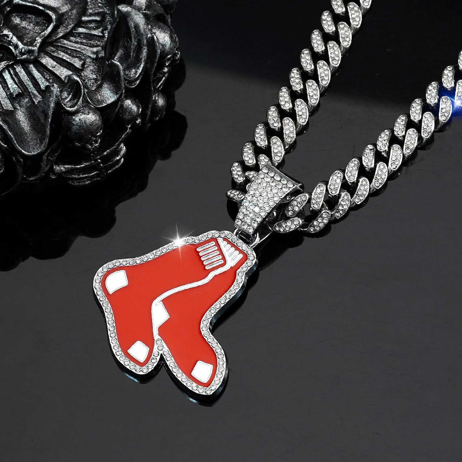 J Chrismas Red Socks Pendant Chain Necklace With Cuban when you Bling Man Hip Hop Jewelr X250224