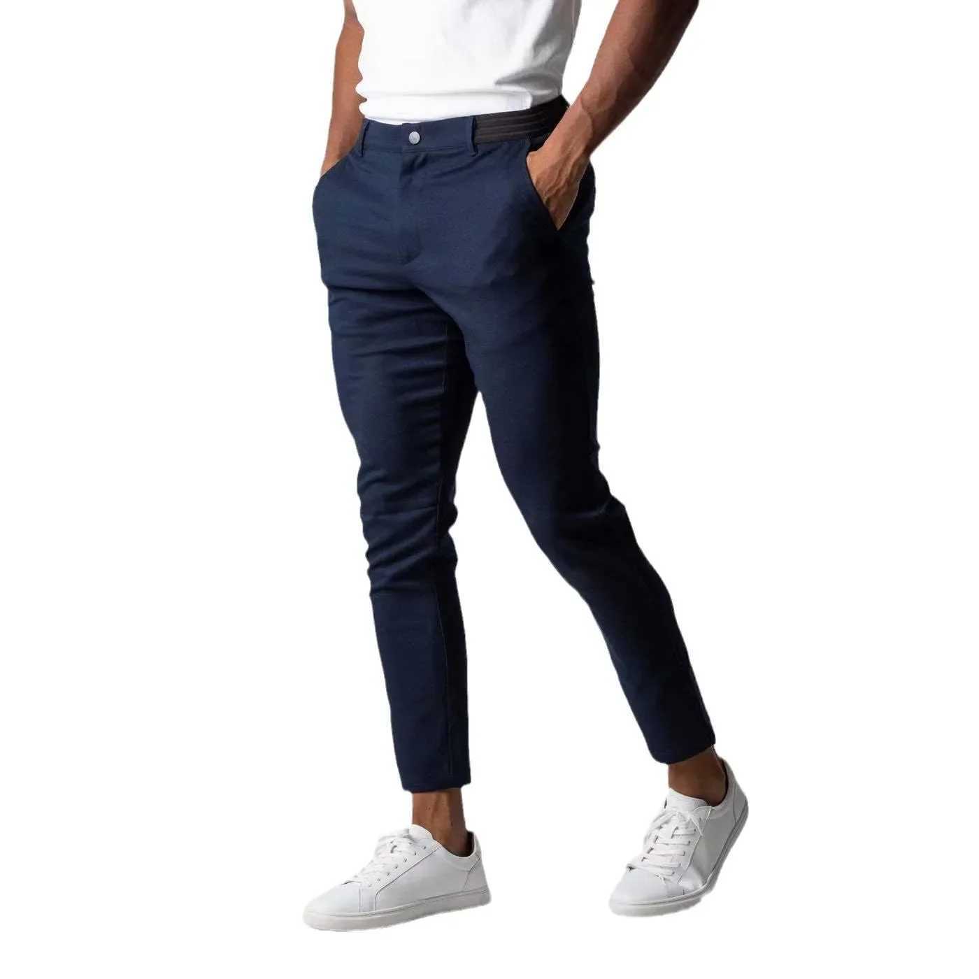 Active Chinos Comfortable Mens Long Pants Stylish Slim Fit Ankle Length Casual Soft Breathable Fabric Mid Waist Commuting Wear W250225