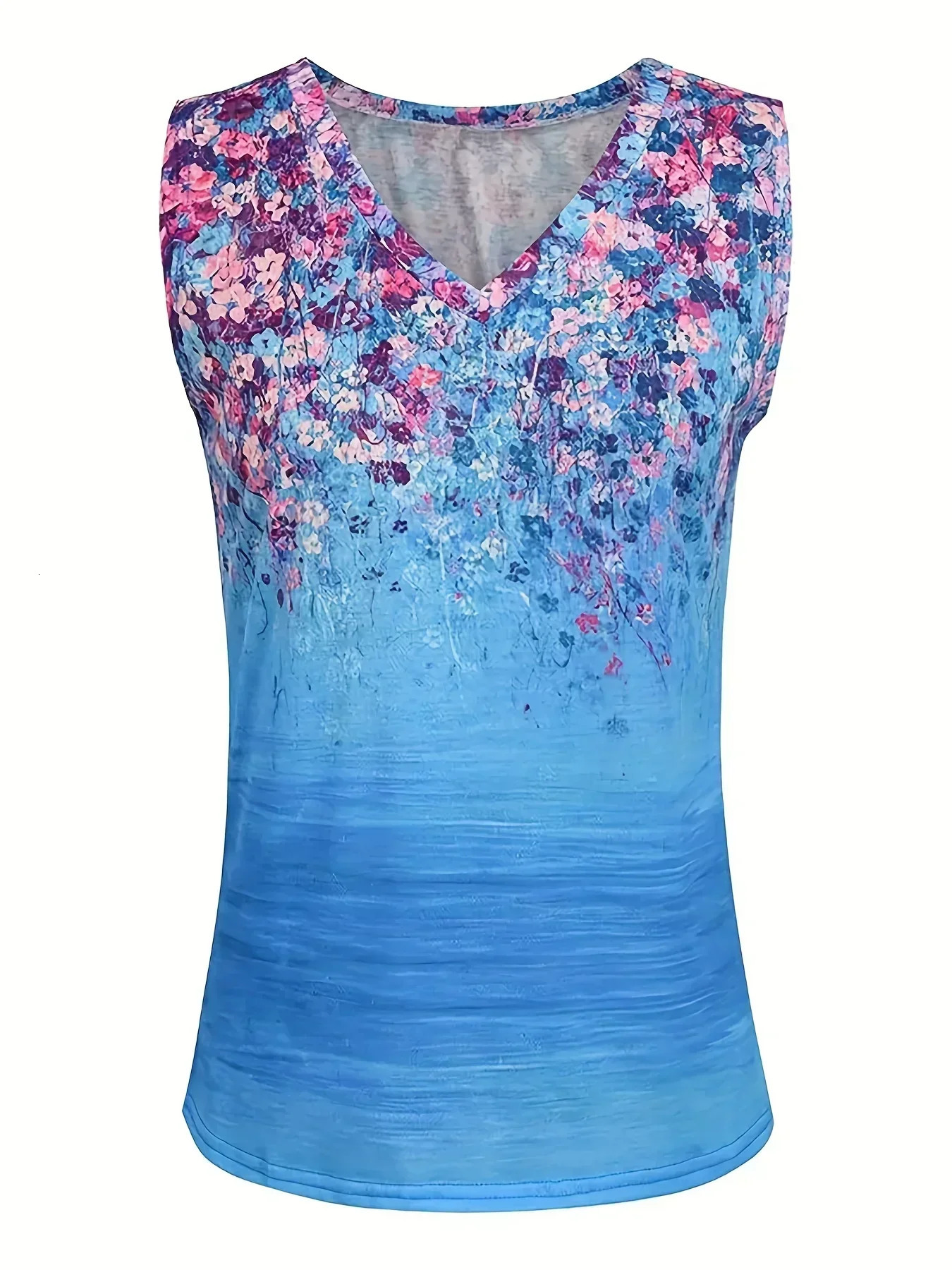 Plus Size 1XL-5XL Summer Fashionable Womens Top Casual V-neck Printed Simple Sleeveless Vest Versatile Loose and Elegant Vest 250224