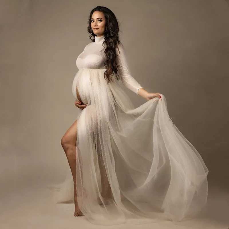 Tulle Maternity Dresses Photoshoot Sexy See Through Babyshower Dress For High Neck Stretchy Mesh Pregnant Photography Gown X250224