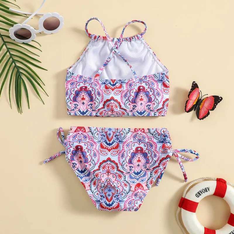 2pcs Girl Swimsuit Sling Top With Bikin Shorts Baby Toddler Kids Printed Quick Dry Swimwear Fashion Bathing Suit Surf Wear X250224