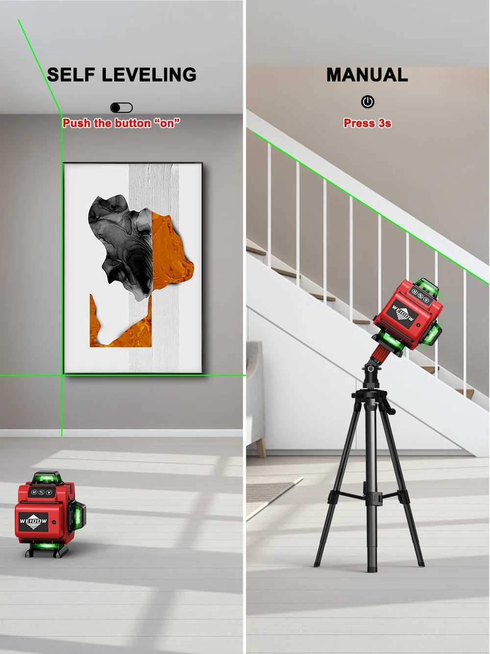 WEIDDW Professional Laser level 4D 16 Lines with 39.37 Inch (1M)Tripod 360Self-leveling Laser Levels Green Beam Level Laser X250225