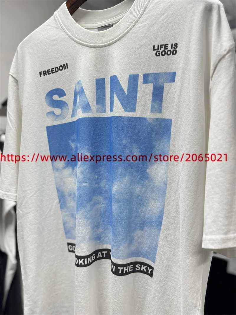 New Saint Sky Print T-Shirts Best Quty Oversized Vintage Washed Black T Shirt T Tops X250224