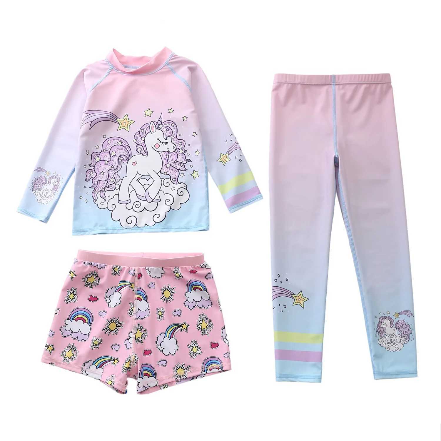 Girls swimsuit Sunscreen UPF50 CHIldrens swimsuit long sleeved print beachwear CHIldrens swimming swimsuit 4-12 years old X250224