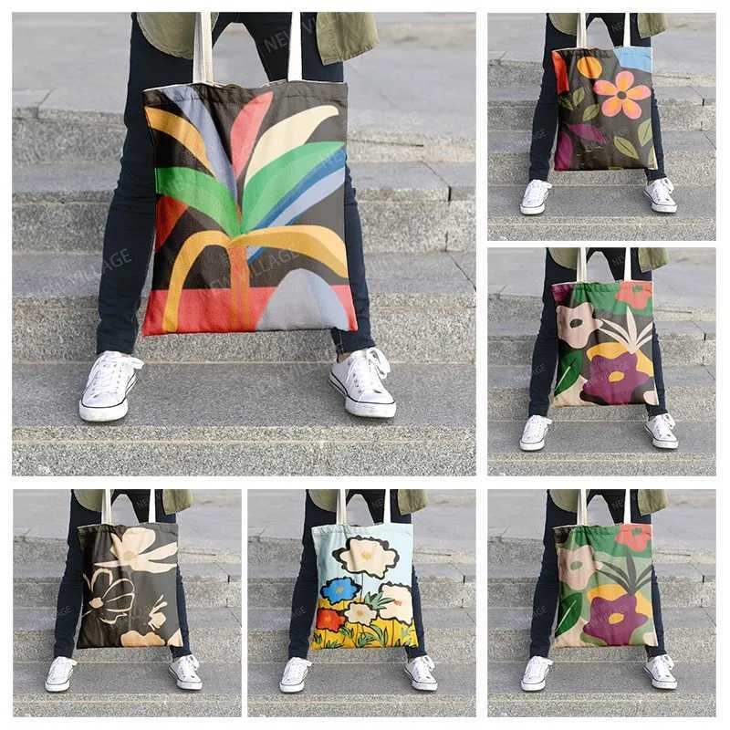 Canvas shoulder bag organization storage Handbags cosmetics travel Womens bag Shopping Fabric pouch nordic boho grocery Z250224-1