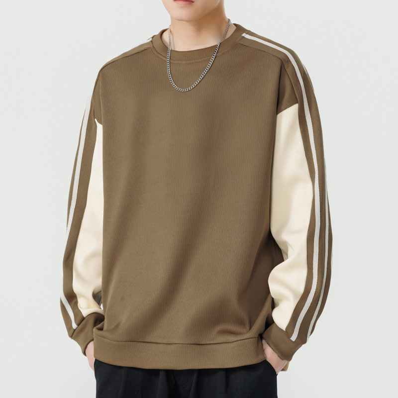 PL02243 New American style contrast color stitching long-sleeved T-shirt striped versatile sweatshirt