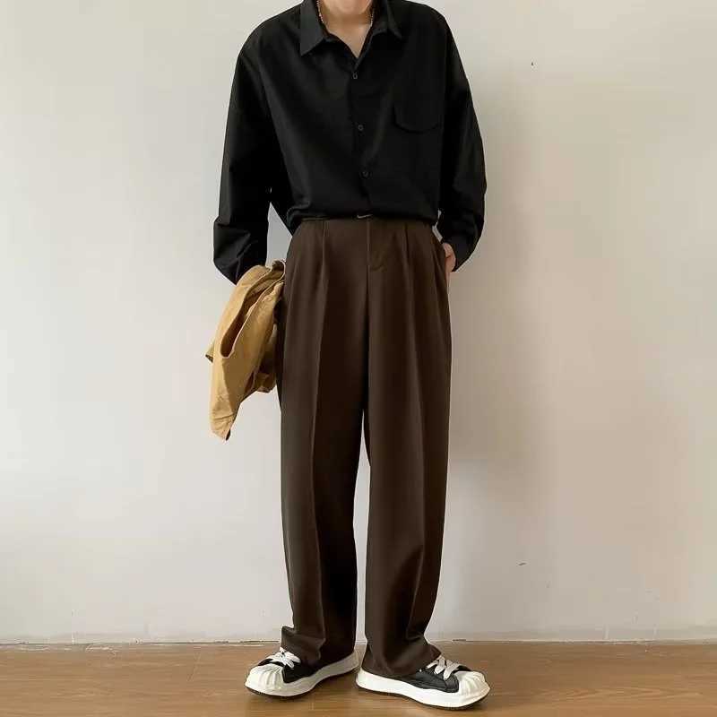 Brown Black Suit Pants mens slim fit fashionable mens dress Pants Korean casual straight pants mens office officially Trouser W250225
