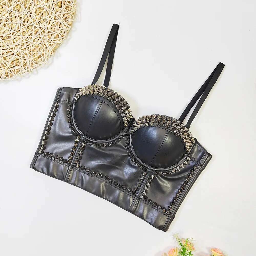 New womens designer clothing Black PU Leather Corset Top Crop Bustier Bra Push Up Bodice Sexy Gerie With Chest Pad Party Sho