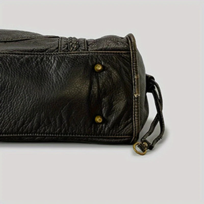 Womens Fashion Vintage Washed Soft Leather Tote Bag Large Capacity Multi-Pocket Shoulder Messenger Bag 250224