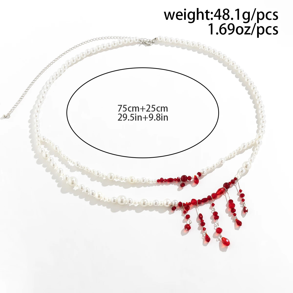 Salircon Punk Pearl Double Layer Waist Chain Gothic Red Crystal Bead Pendant Belly Chain Women Sexy Trend Body Jewelry 250225