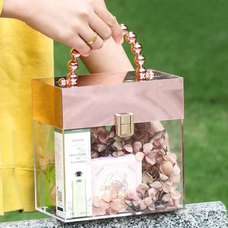 Acrylic Fashion Metal Handheld Lady Handbag High Quality Transparent Gift Box Banquet Evening Bag designer handbags women