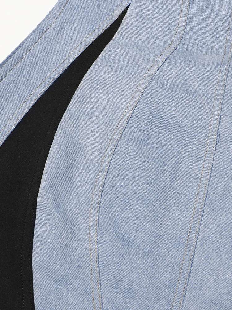 Hit Color Slimming Sexy Dresses For Women Square Collar Sleeveless High Waist Backless Designer Dress Female New