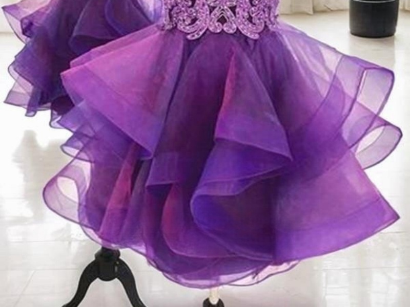 Chic Purple Ball Gown Cocktail Dress Lace Beaded Tulle Tiers Short Mini Graduation Homecoming Dresses For Special Occasions Sweetheart Gowns