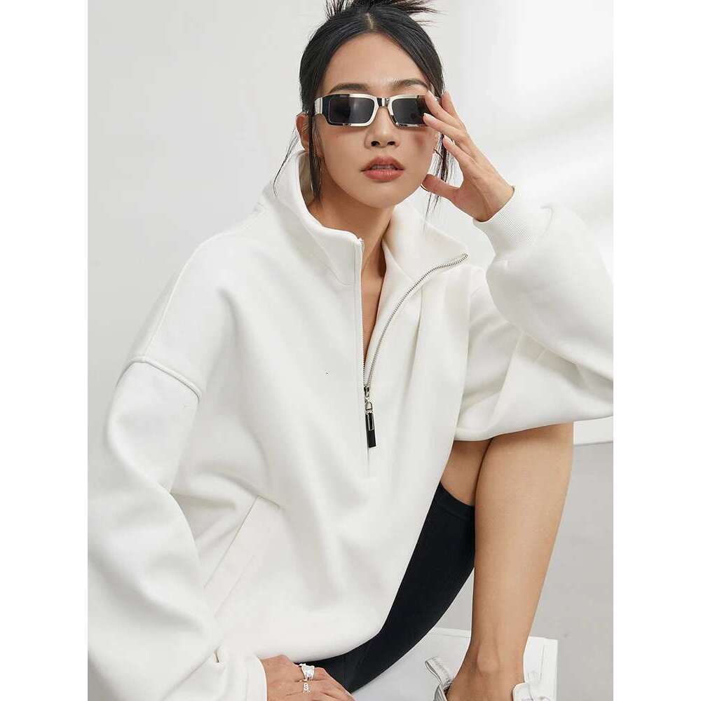 Casual Sweatshirts Half Zip Women Pullover 2025 New Overzised Hoodie Solid Color Stand Collar Long Sleeve Tops
