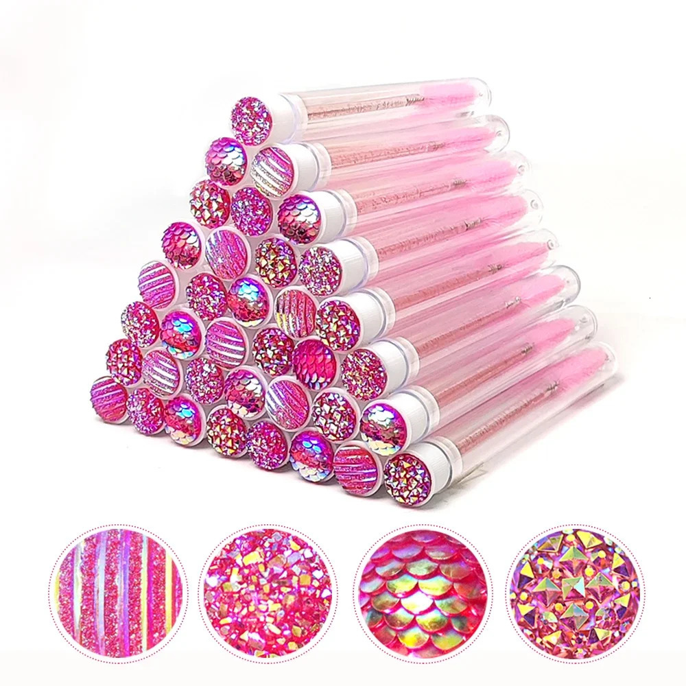 Reusable Eyelash Brush Tube 40pcs Diamond Eyelash Wands Eyebrow Brush Replaceable Dust-proof Sparkling Broken Diamond Bottom 250224