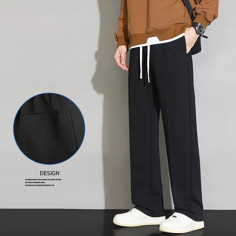 Mens Grey Loose-fit Straight-leg Casual Pants Summer Lightweight Draped Wide-leg Sweatpants For Men Comfortable Long Pants 250226