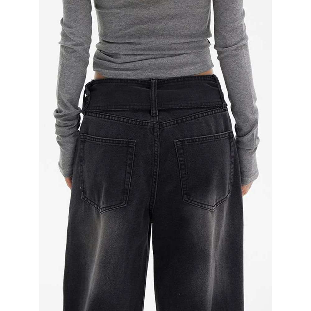 WCFCX STUDIO Women's Fashion Retro Wide Leg Jeans Cool Girl Streetwear Loose Trouser Female Casual High Waist Baggy Denim Pants
