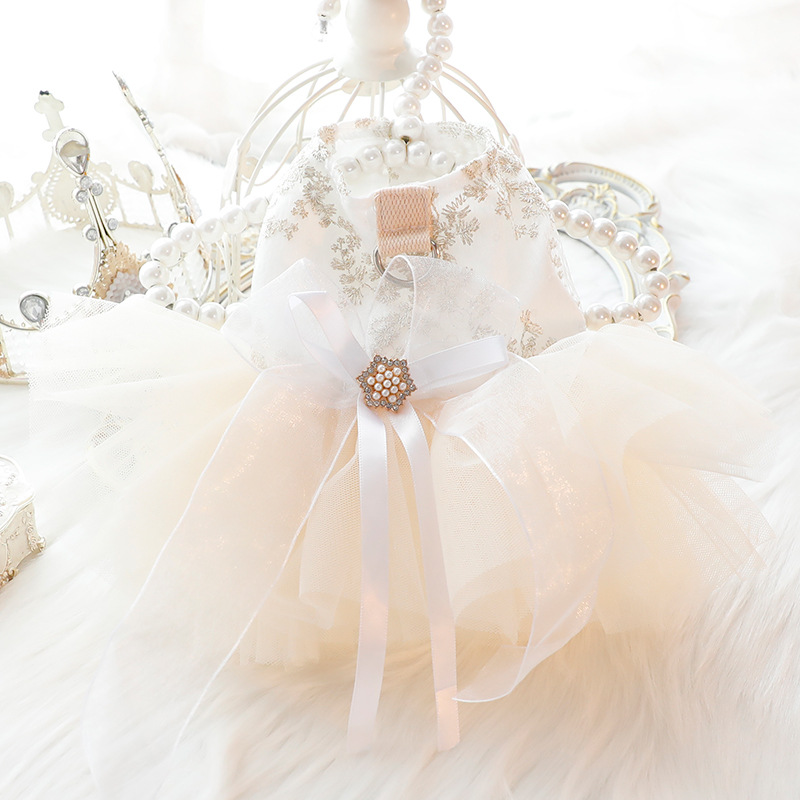 Luxury Designer Dog Wedding Dress Summer Lace Thin Dress With D leash rings Small Dog Apparel Wholesale