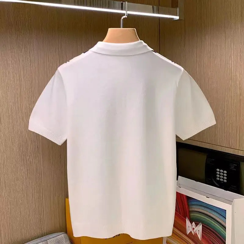 High Quality Summer Mens Knitting Short Sleeve T-Shirt Men Casual Button Fashion Top Fashion Polo Shirt 250225