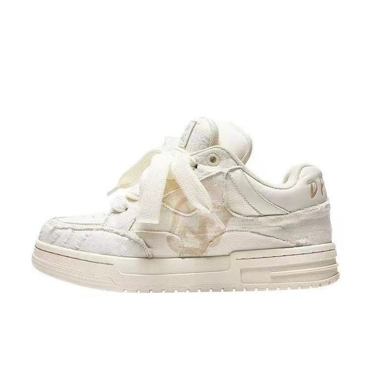 China culture sneaker women's shoes niche original design skateboard shoes retro milk color leisure sports thick sole couple white shoes