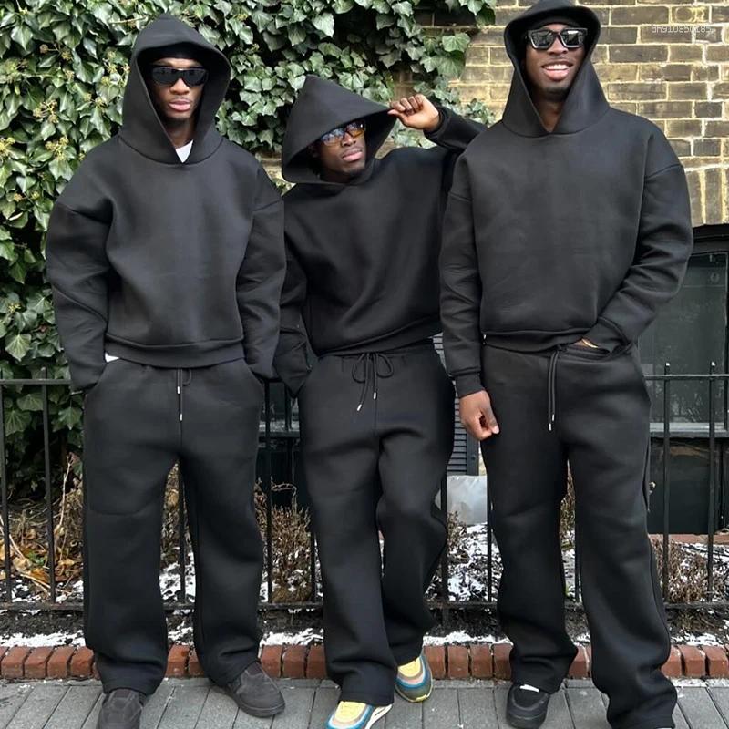 Men's Tracksuits 2025 American Winter Couple Hoodies 2 Piece Sets Loose Coats Drawstring Pants Vintage Men Sportswear Oversized Party