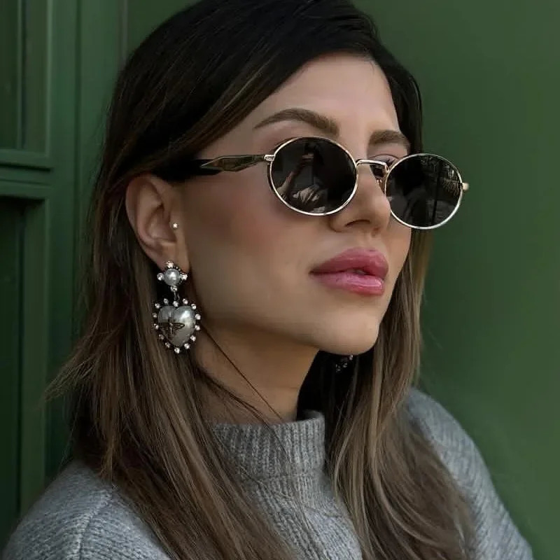Womens Oval Frame Metal Sunglasses High-end Feel European American Cross-border Eyewear Vintage Fashionable Sunglasses 250225