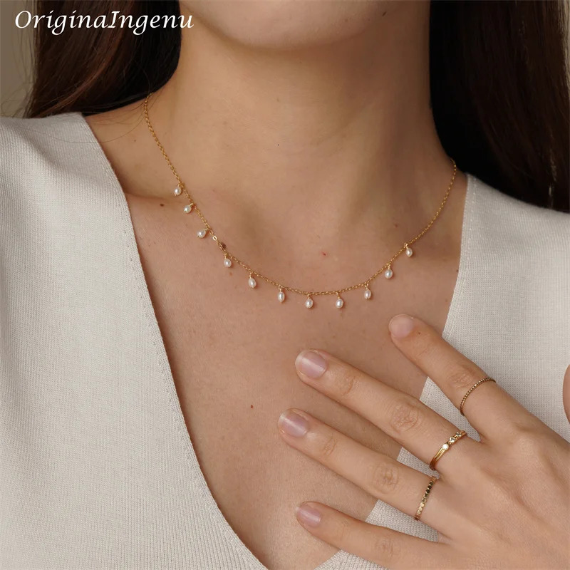 14K Gold Filled Natural Pearl Necklace Gold Choker Handmade Pendants Collier Femme Kolye Collares Boho Pearl Jewelry for Women 250222