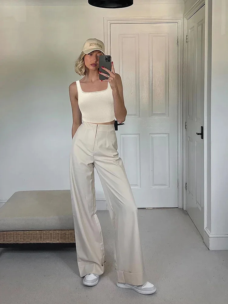 Women Solid Square Neck Ribbed Tank Top Camisole Summer Basic Elastic Sleeveless Crop Tops Y2k Clothes 250224