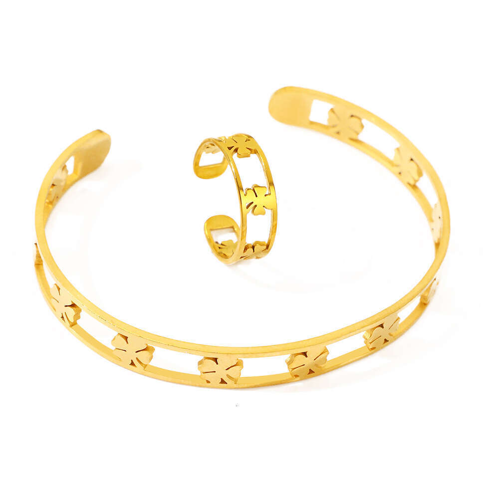 Hot selg Clover Set Gold Plated Versatile Ring Hollow Bracelet for Women