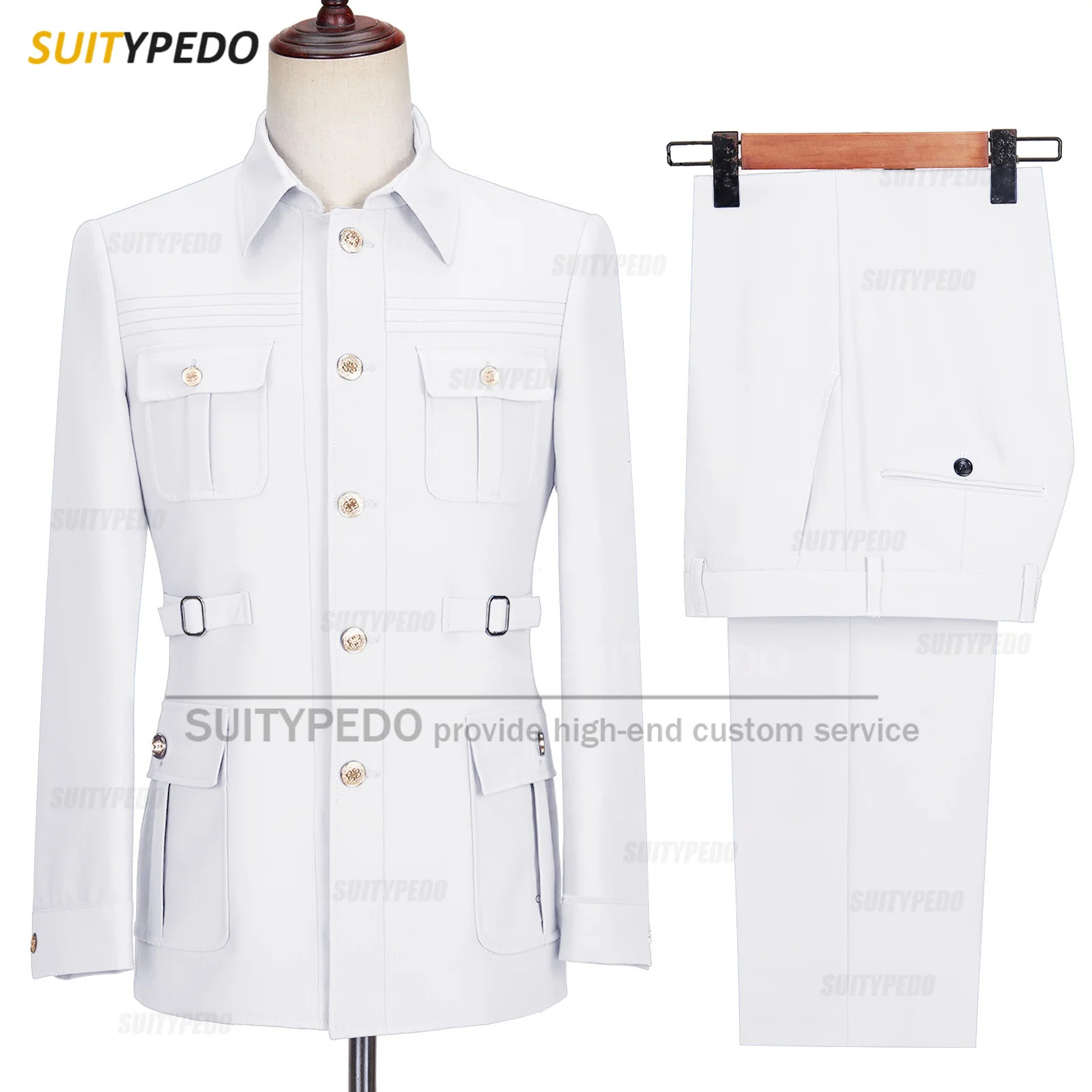 Fashion Men Suit Sets Gold Button Chinese Tunic Suit Blazer Pants 2 Piece Elegant Wedding Groom Jackets Slim Fit Business Tuxedo 250224