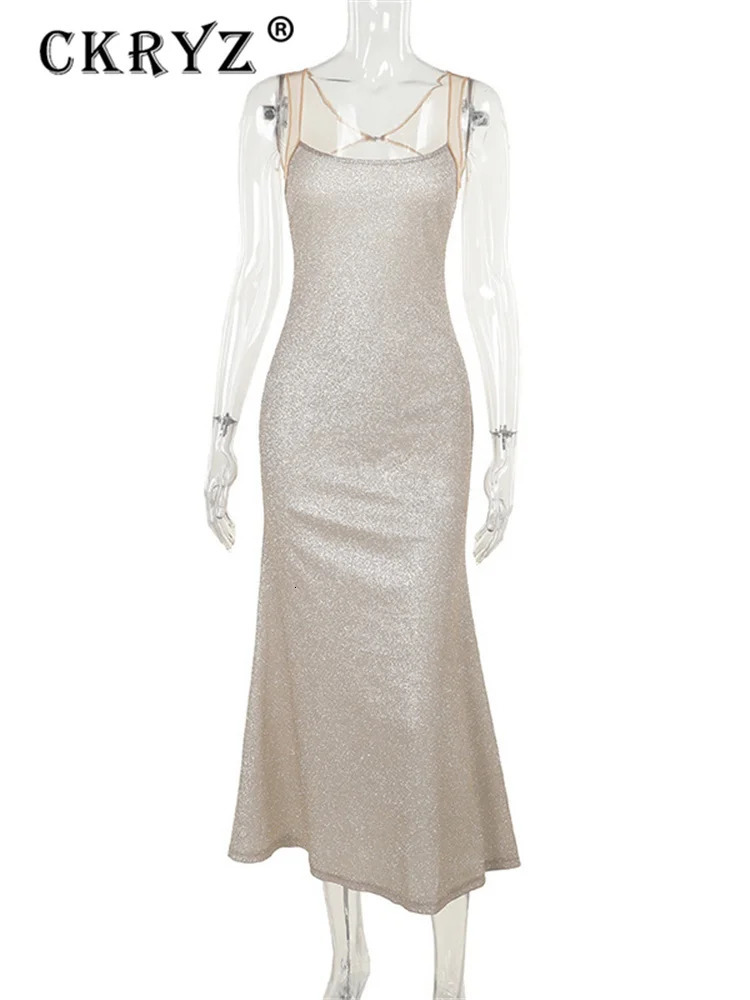 Ladies Autumn Bling Glitter Sequins Fashion Evening Party Dress Women Sleeveless Backless Maxi Dresses Clubwear Fall Outfits 250225