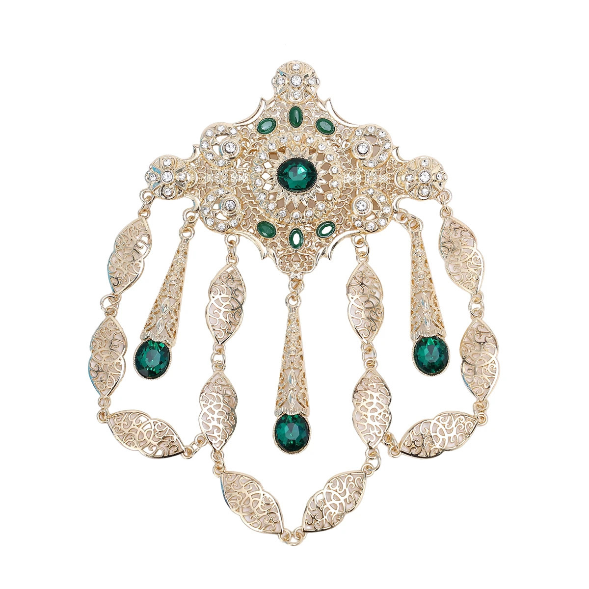 Fashion Trendy Style Arabic Metal Brooch Necklace Dual-Purpose Jewelry Hollowed-Out With Diamonds Womens Wedding Caftan 250225