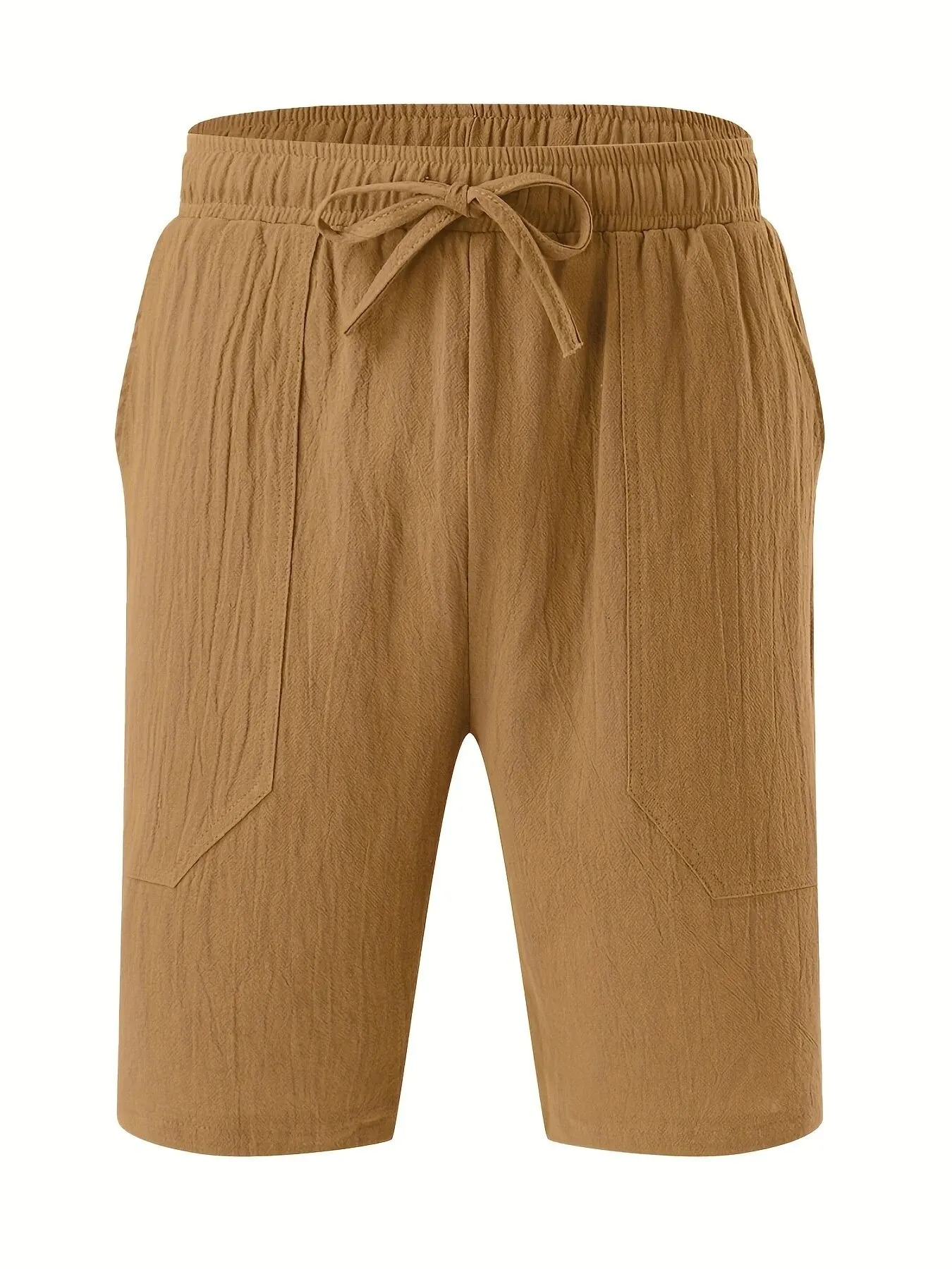 Summer MENS Cotton and Linen Shorts Drawstring Elastic Waist Straight Leg Solid Color Breathable Daily Beach Five Casual Pants 250225