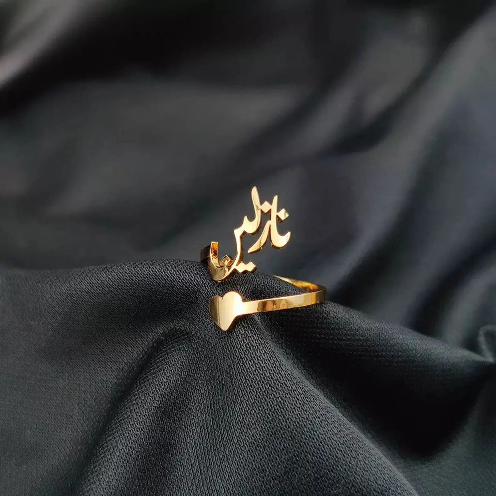 Custom Arabic Calligraphy Ring Personalized Name 18K Gold-plated Muslim Jewelry Stainless Steel Open Name Ring Gifts For Women 250225