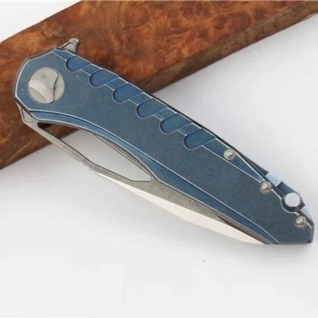 Blue titanium Steel handle Magic Amulet Outdoor hunting knife