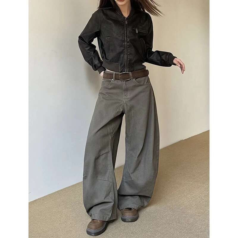 MDNG American Vintage 2000S Style High Waist Camel Jeans Pants Spring Fashion Women's Baggy Y2k Wide Leg Denim Trouser Female Clothes