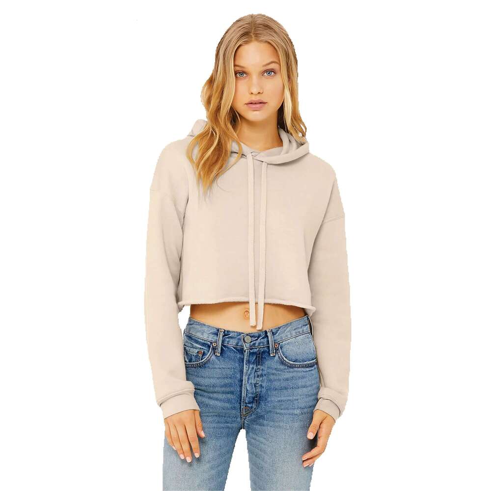 Raw Hem Dropped Shoulder 52% Airlume Combed And Ring Spun Cotton 48% Poly Heather Dust Womens Cropped Fleece Hoodie