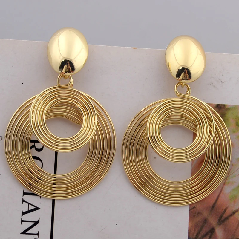 Trendy Big Round Statement Earrings for Women Golden Silver Color Metal Geometry Dangle Drop Earrings European Simple Jewelry 250225