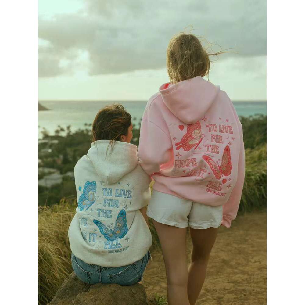 Light Purple Gray Pink To Live The Hope Of It All Printed Polyester Casual Long Sleeve Graphic Hoodie For Women